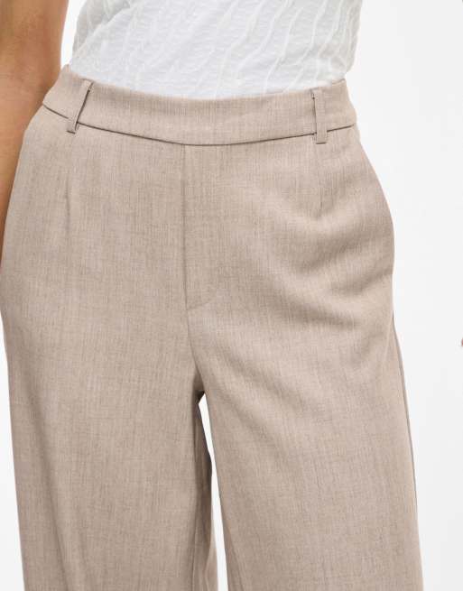 Vila - pantalones de sastre de pernera ancha y talle alto en beige, 4 de 6