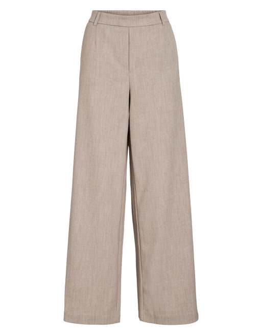 Vila - pantalones de sastre de pernera ancha y talle alto en beige, 5 de 6