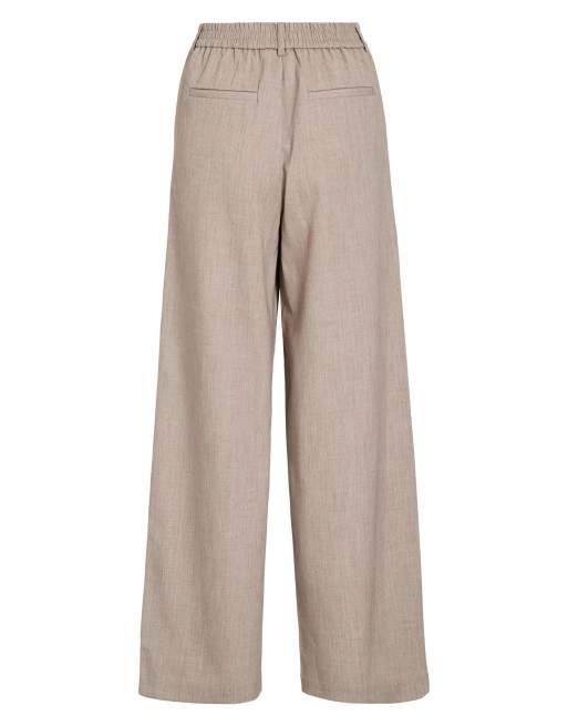 Vila - pantalones de sastre de pernera ancha y talle alto en beige, 6 de 6