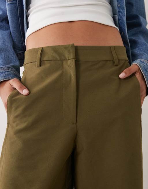 VILA - Pantalones de sastre verde oliva de pernera barrel depurada, 5 de 5