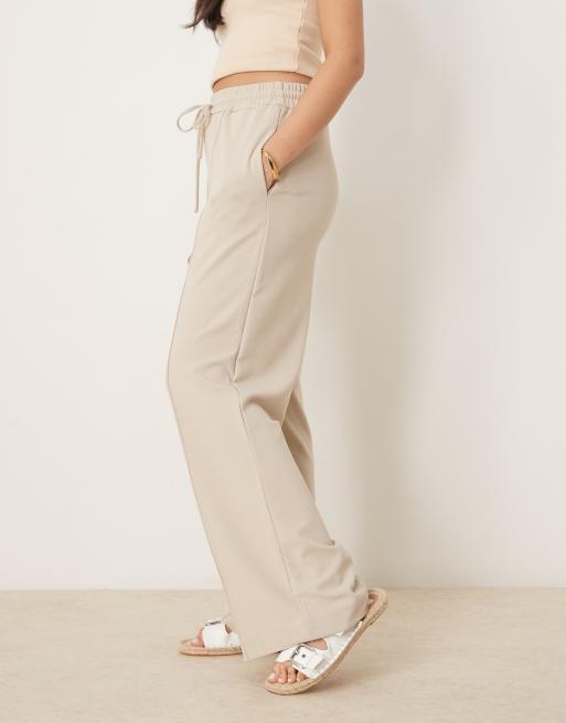 Vila - Pantaloni a fondo ampio e vita alta beige con cuciture sul davanti, 5 di 5