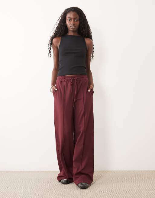 Vila pantaloni a gamba larga con coulisse bordeaux, 2 di 5