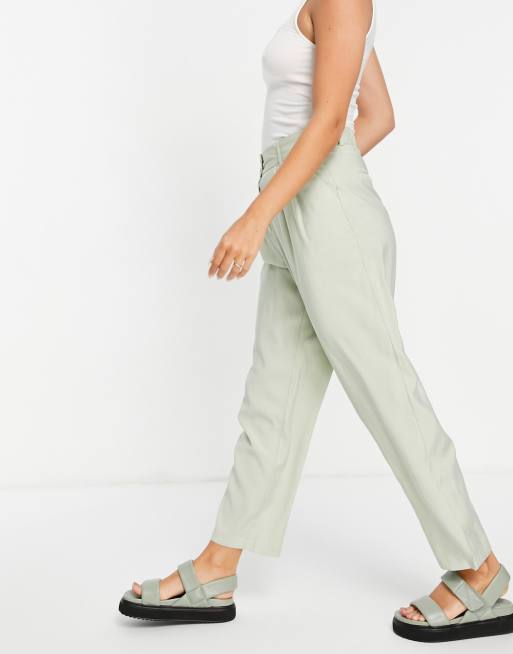 Vila - Pantaloni affusolati a vita alta verde salvia, 4 di 4