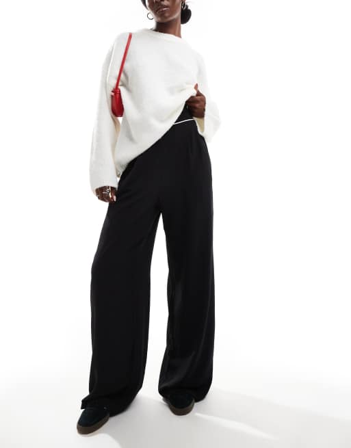 Vila - Pantaloni dad fit a vita alta neri con dettaglio in vita