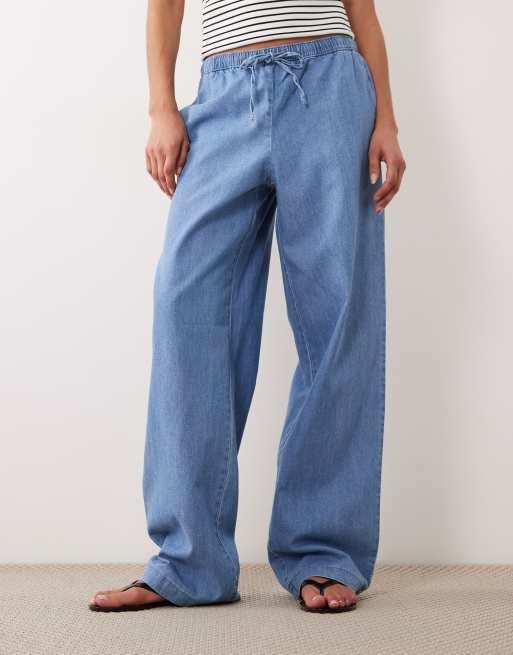 Vila - Pantaloni in denim allacciati in vita azzurri, 2 di 5