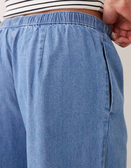 Vila - Pantaloni in denim allacciati in vita azzurri, 3 di 5
