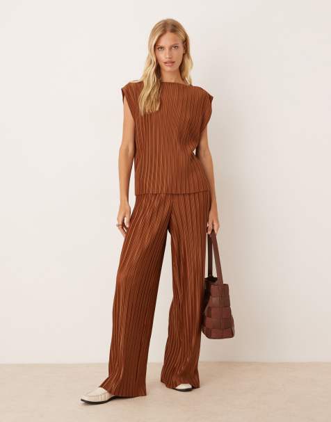 VILA - Pantaloni plissé ampi color bronzo in coordinato - view 1