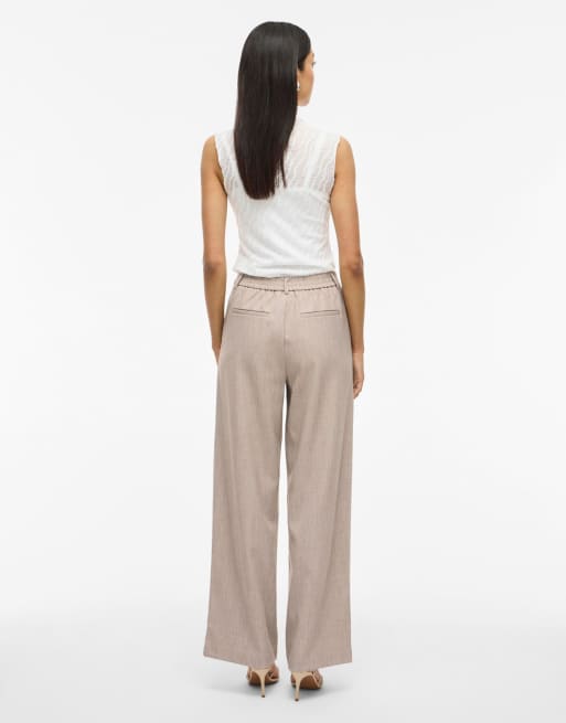 Vila - Pantaloni sartoriali a fondo ampio beige a vita alta, 2 di 6