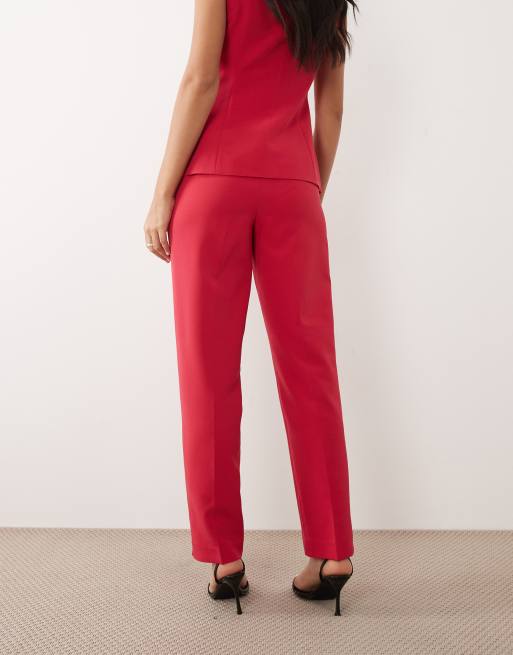 VILA - Pantaloni sartoriali a vita alta rosa acceso in coordinato, 3 di 5