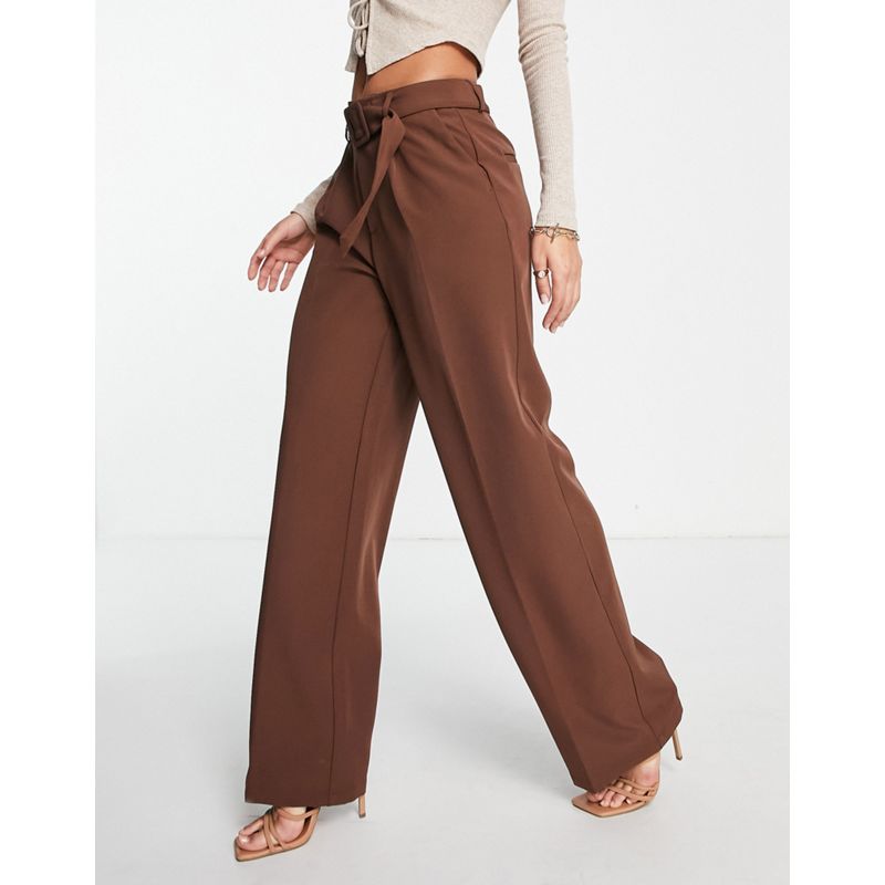Donna Abiti e Spezzati Vila - Pantaloni sartoriali da abito con fondo ampio e cintura marrone cioccolato