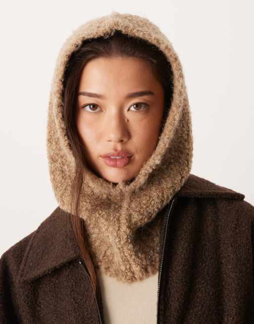 VILA - Passamontagna in maglia bouclé morbidissimo color marrone chiaro