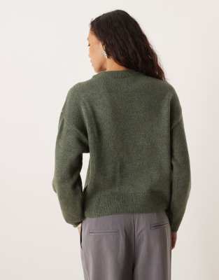 Vila Pastel Check Knitted Sweater In Green