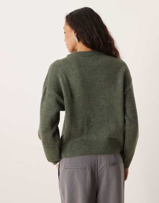 VILA pastel check knitted sweater in dark green , 2 of 4