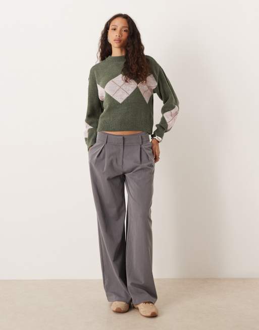 VILA pastel check knitted sweater in dark green , 4 of 4