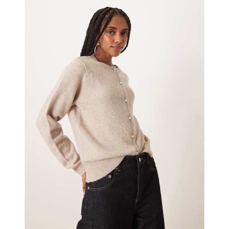 VILA pearl button front knit cardigan in natural melange | ASOS