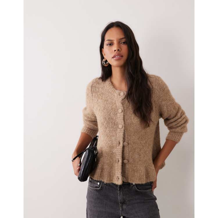 VILA peplum hem knit cardigan in heathered beige | ASOS