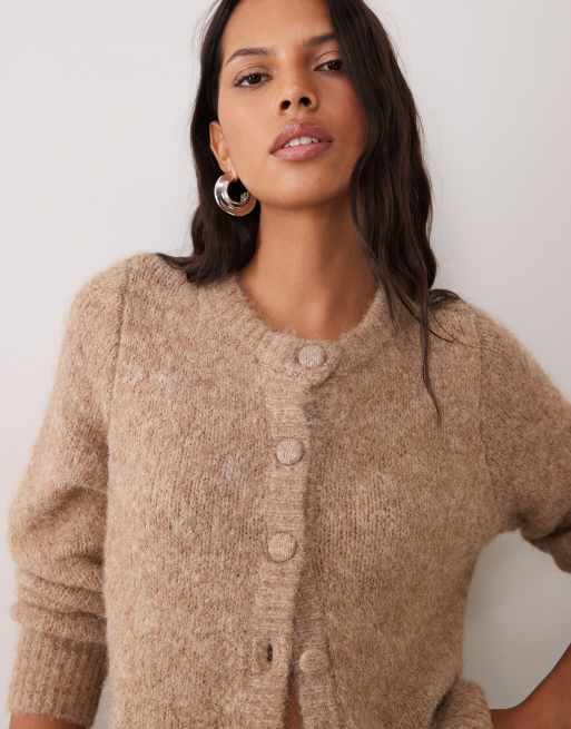 Vila peplum hem knitted cardigan in beige melange, 2 of 4
