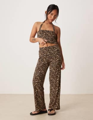 VILA Petite - Anschmiegsame Jersey-Hose mit Leopardenmuster, Kombiteil-Bunt