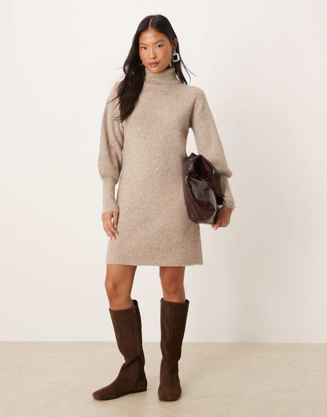 balloon sleeve knit dress VILA Petite mini in heathered natural-pink meta-size-chart-MAGGIE-MARILYN-size-chart