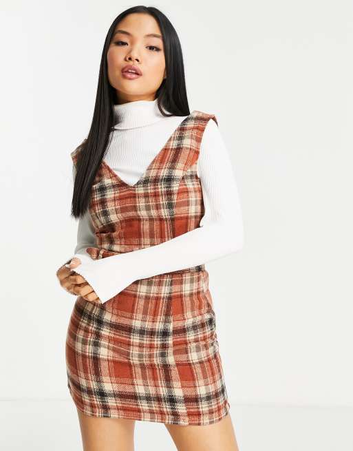 Petite checked pinafore dress hotsell