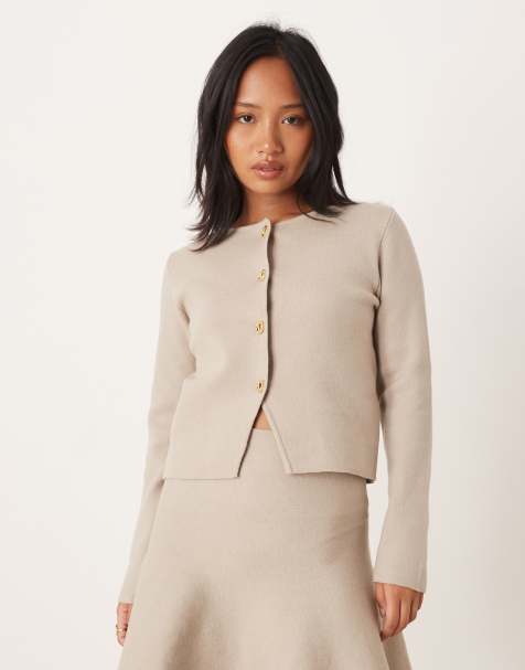 Vila Petite structured knit cardigan co-ord in pale beige