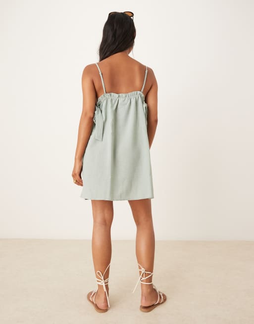 Vila Petite bow detail mini dress in sage green, 4 of 4