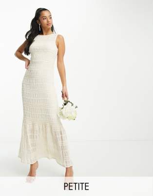 Vila Petite Bridal lace maxi dress in cream-White