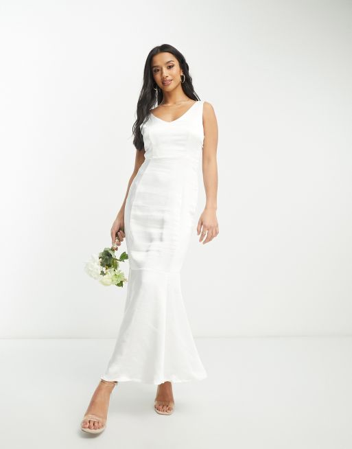 Vila Petite Bridal satin mermaid maxi dress in white