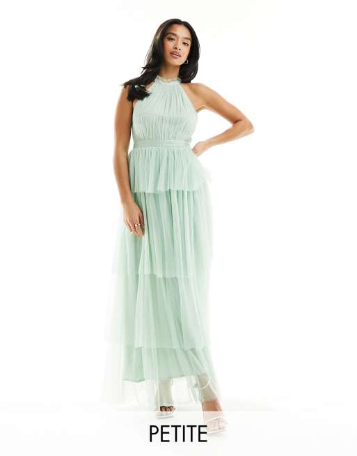 High-low multi-layer tulle skirt party dress with mid-belt and