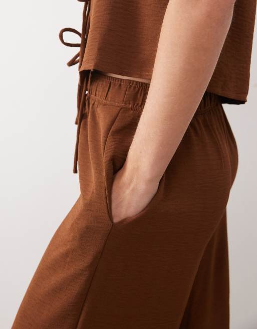 VILA Petite – Bruna, texturerade byxor med vida ben, del av set, 5 av 5