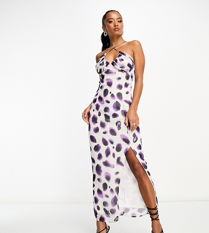 Vila Petite cami maxi dress in blurred purple spot print-Multi