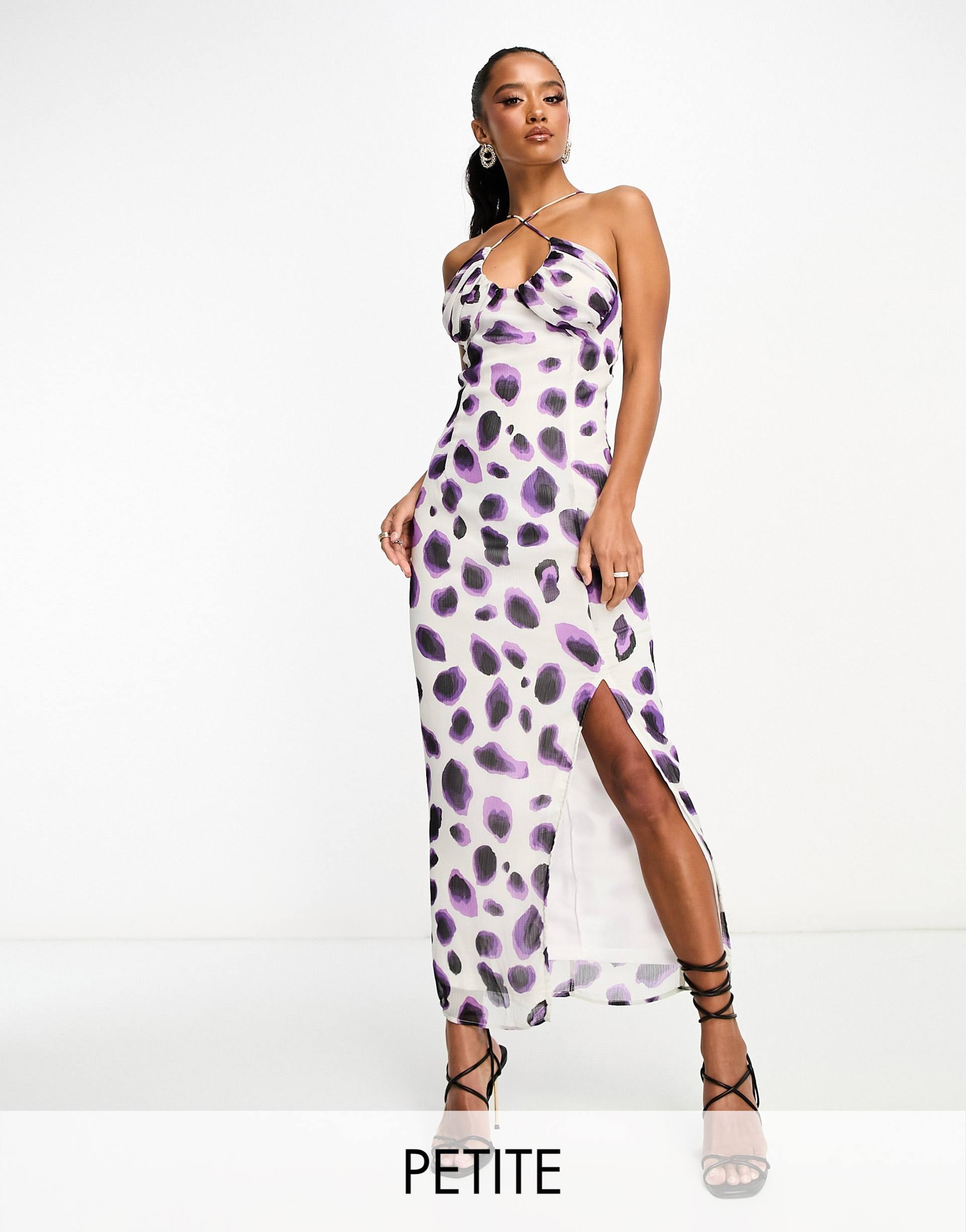 vila petite cami maxi dress in blurred purple spot print