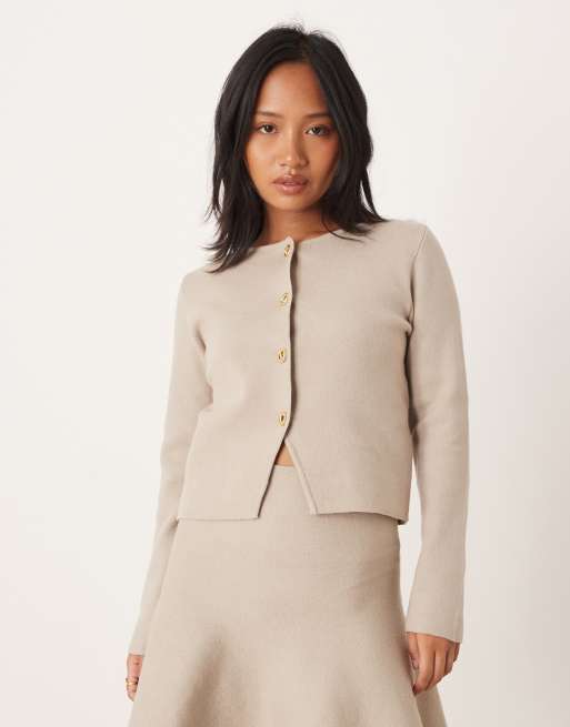 VILA Petite - Cardigan in maglia strutturata beige pallido in coordinato