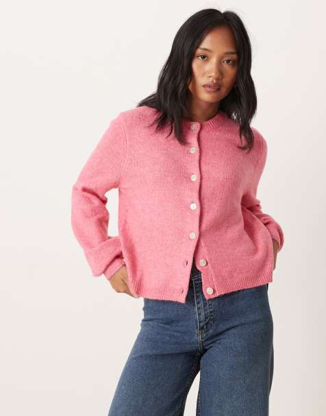VILA Petite - Cardigan in maglia super soffice rosa acceso - view 1