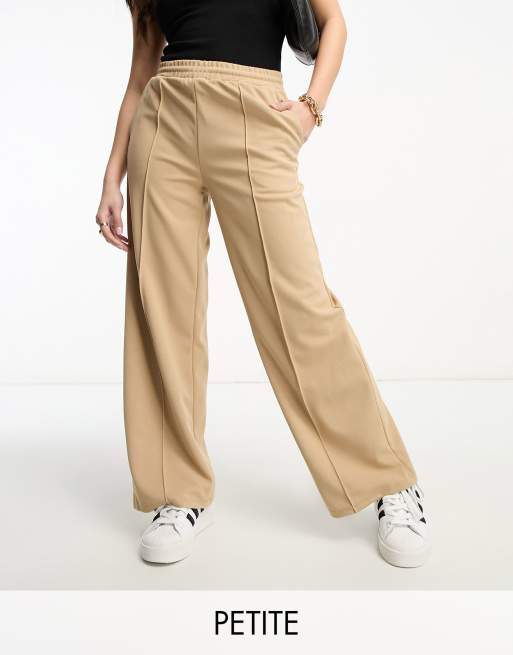 Vila Petite casual wide leg pants with tie waist in camel