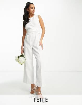 Vila Petite Bridal tailored jumpsuit with knot front in white - ASOS Price Checker