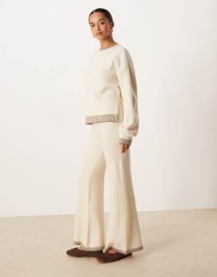 Vila Petite contrast trim knit sweater and pants set in cream