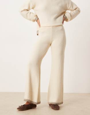 Vila Petite Contrast Trim Knit Wide Leg Pants In White