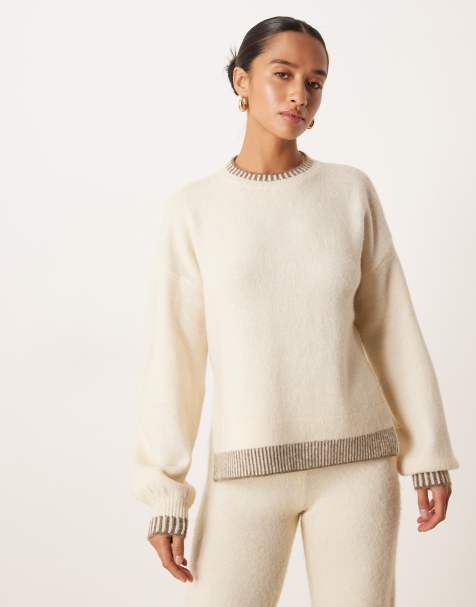 Vila Petite contrast trim knitted jumper co-ord in birch