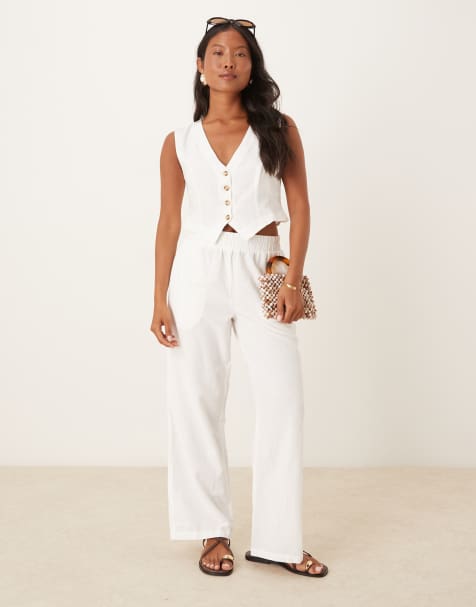 Vila Petite - Coordinato bianco effetto lino con gilet corto e pantaloni con fondo ampio - view 1