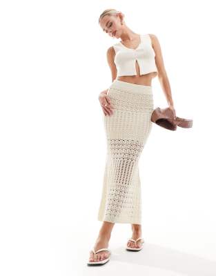 Vila Petite crochet maxi skirt in cream-White