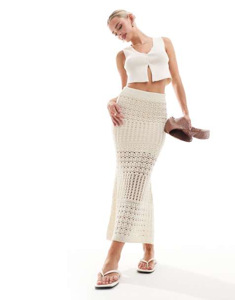 Vila Petite crochet maxi skirt in cream - view 1