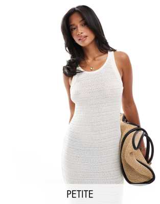 Vila Petite Vila Petite crochet tank maxi dress in cream-White