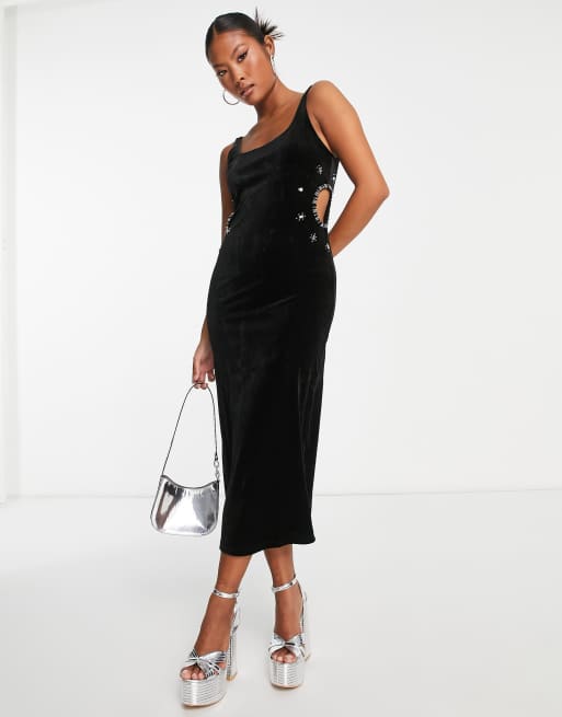 Petite black velvet clearance dress