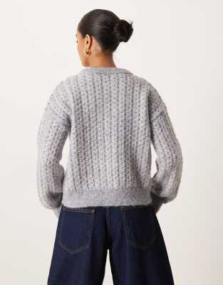 Vila Petite Diagonal Stitch Knit Sweater In Gray