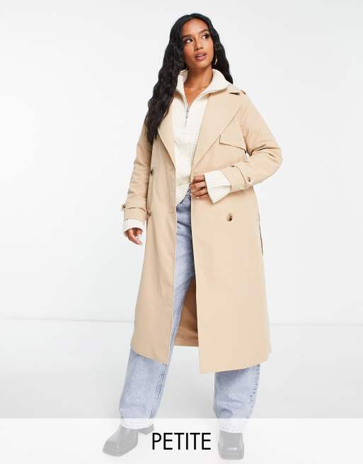 Petite double 2025 breasted trench coat