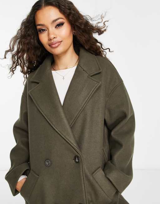 Vila Petite double breasted grandad coat in khaki green, 2 of 4