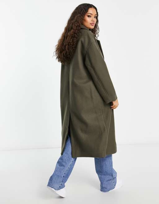Vila Petite double breasted grandad coat in khaki green, 3 of 4