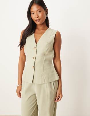 VILA Petite - Elegante Hose in Salbeigrün mit Taillenschnürung, Kombiteil
