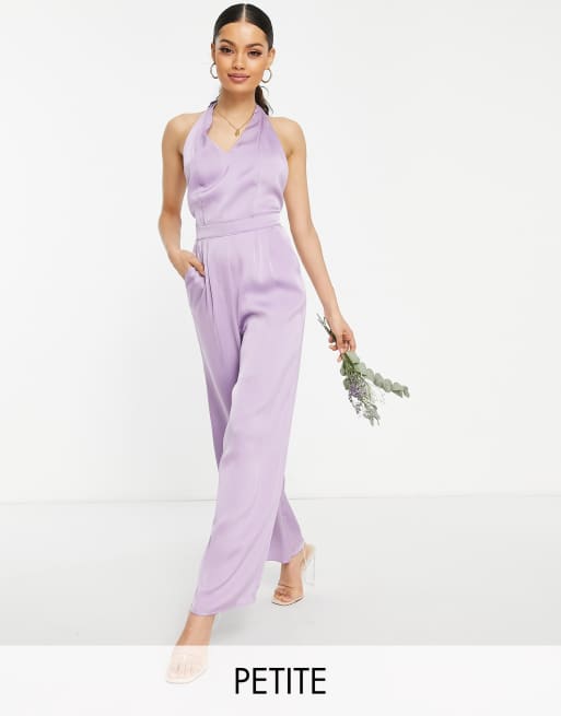 Vila Petite Exclusive Bridesmaid Jumpsuit aus Satin in Lila ASOS